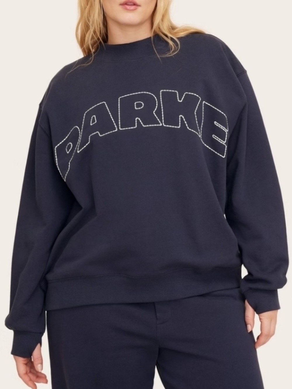 NWT PARKE X TARGET L/XL Navy Embroidered Logo Sweatshirt